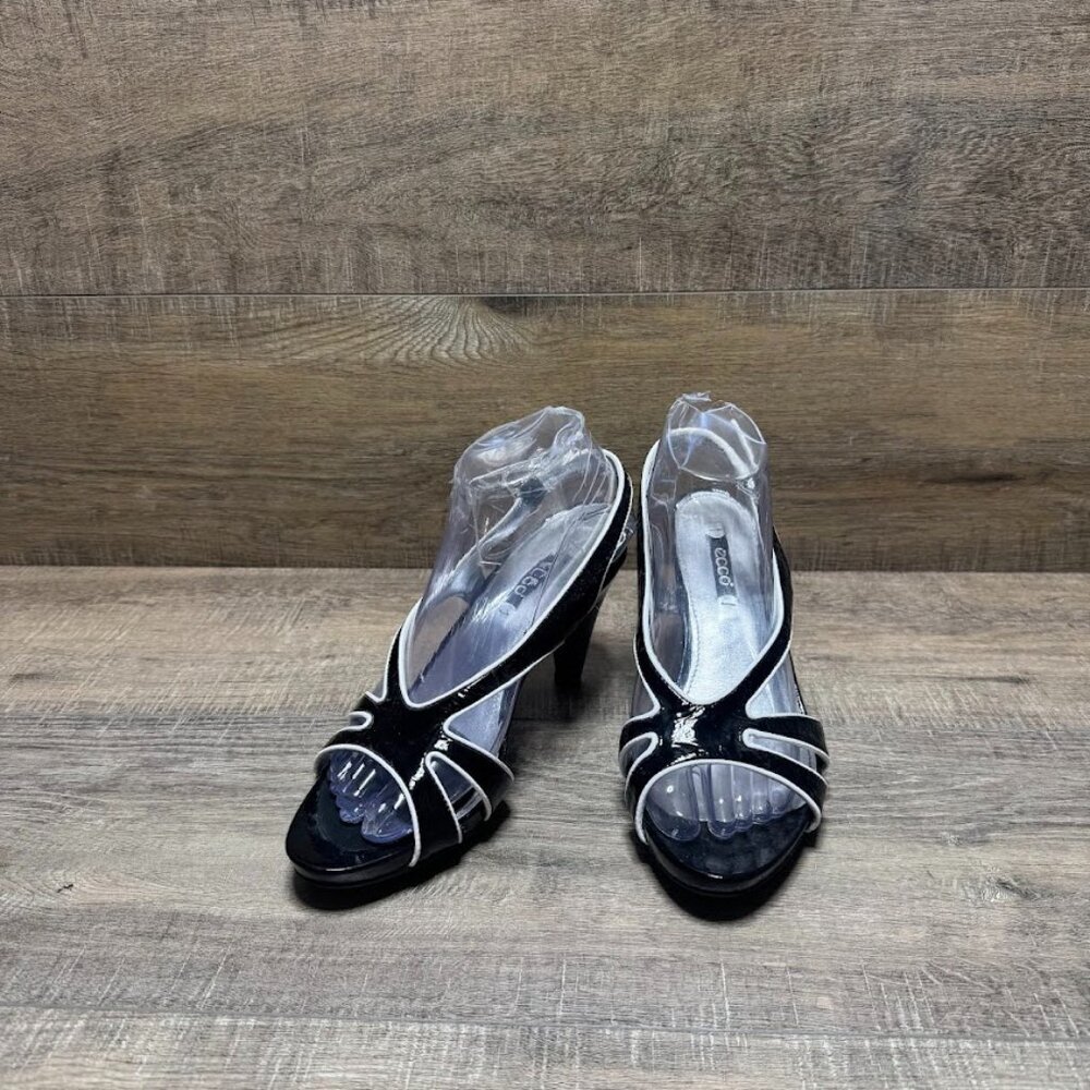 Ecco Black Leather Open Toe Heeled Slingback Sandals Women's Size EU 39